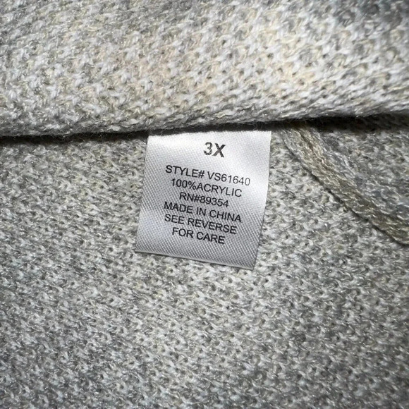 NWT Adrienne Vittadini Open Cardigan Color Block Grey White Cream Pockets Sz 3X - Picture 6 of 6